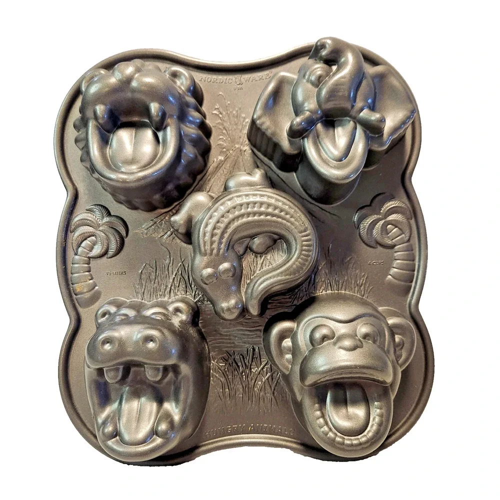 Nordic Ware Hungry Jungle Animals 3D Cake Muffin Bundt Pan Mold 4 Cup Non-Stick - Picture 1 of 5